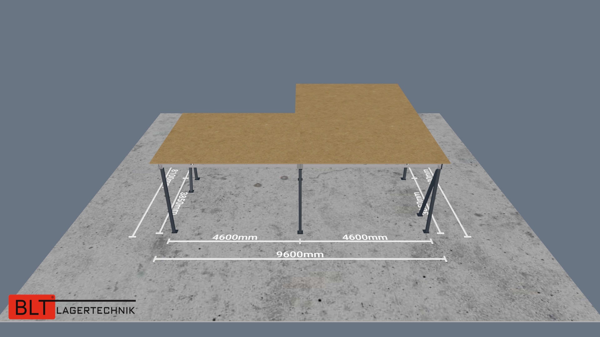 60,00 m² Lagerbühne, Oberkante 300 cm, 500 kg/m², sofort ab Lager, befahrbar mit Hubwagen, Systembühne, Stahlbühne, Lagerebene